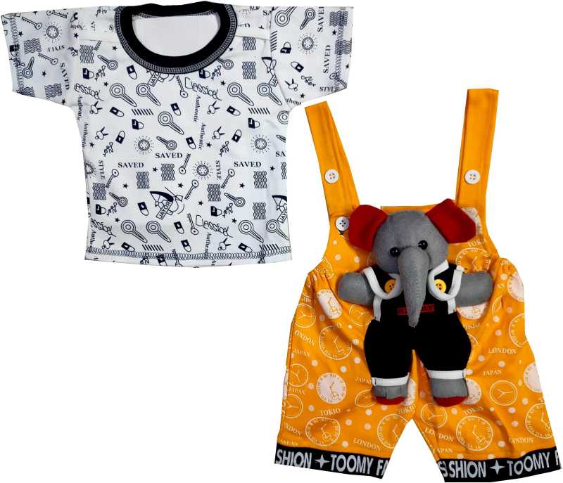 Dungaree For Baby Boys &amp; Baby Girls Printed Cotton Blend